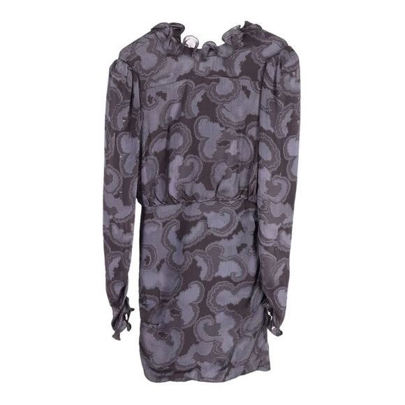 Saloni Rina B Ruffled Jacquard Mini Dress in Navy Blue Silk - Picture 1 of 3
